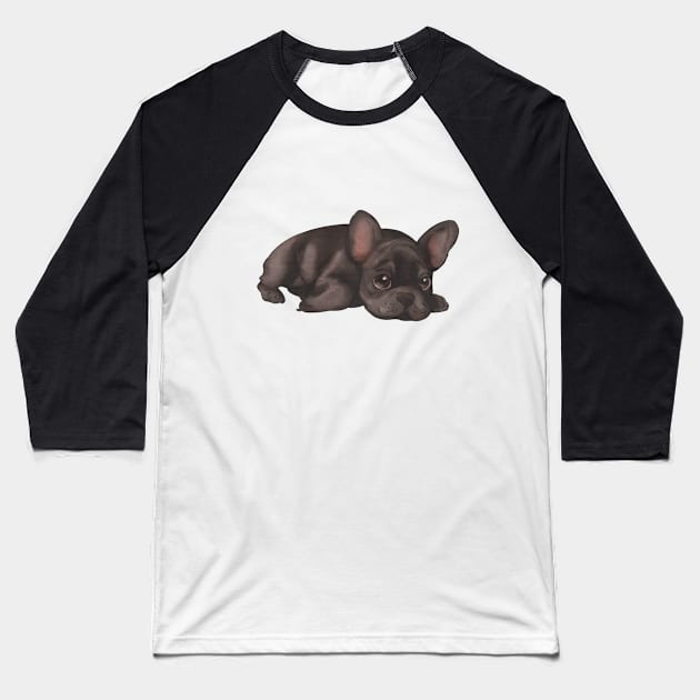 Puppy Frenchie sleeping Baseball T-Shirt by ArtInPi